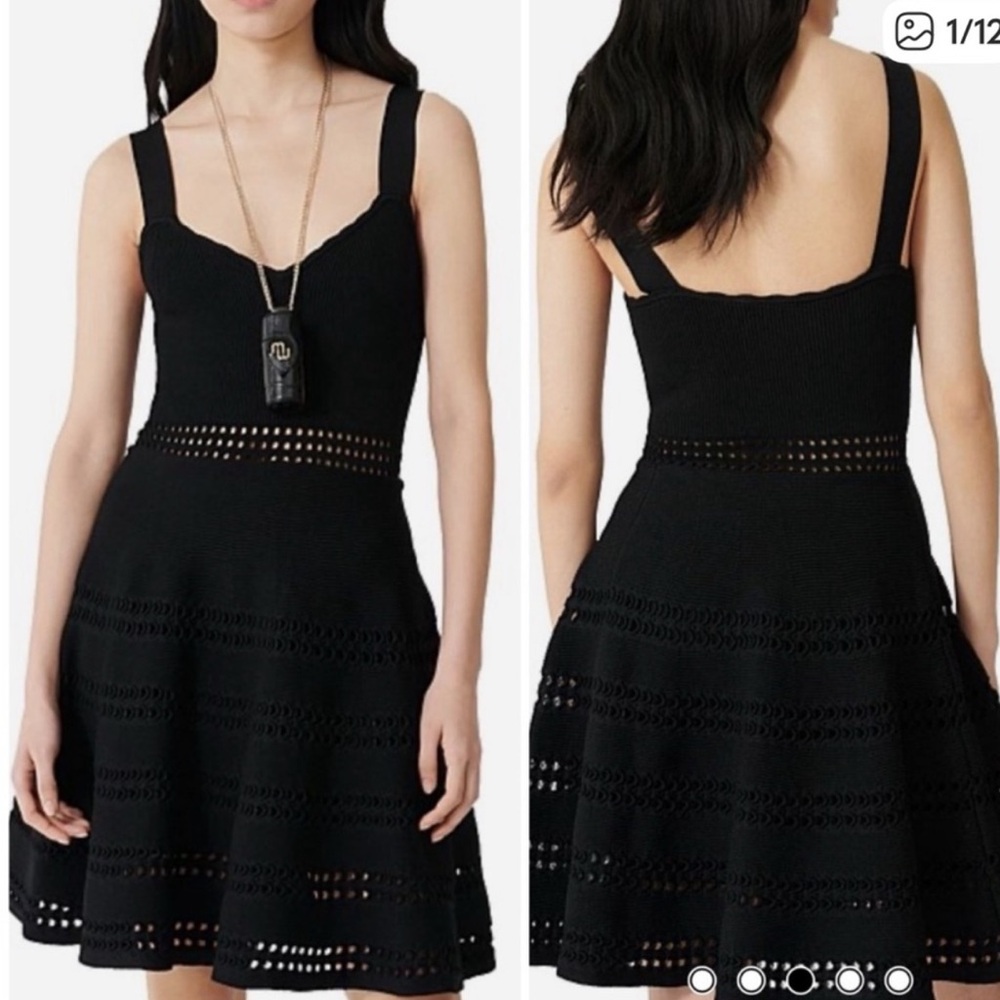 Maje Reading Pointelle A-Line Dress Black LBD Luxury Designer